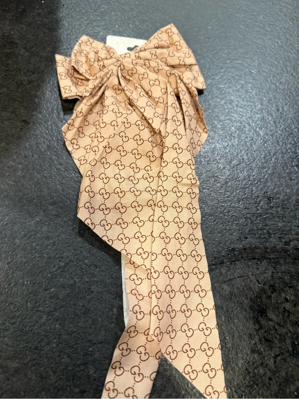 Designer-Inspired White & Black Patterned Bow